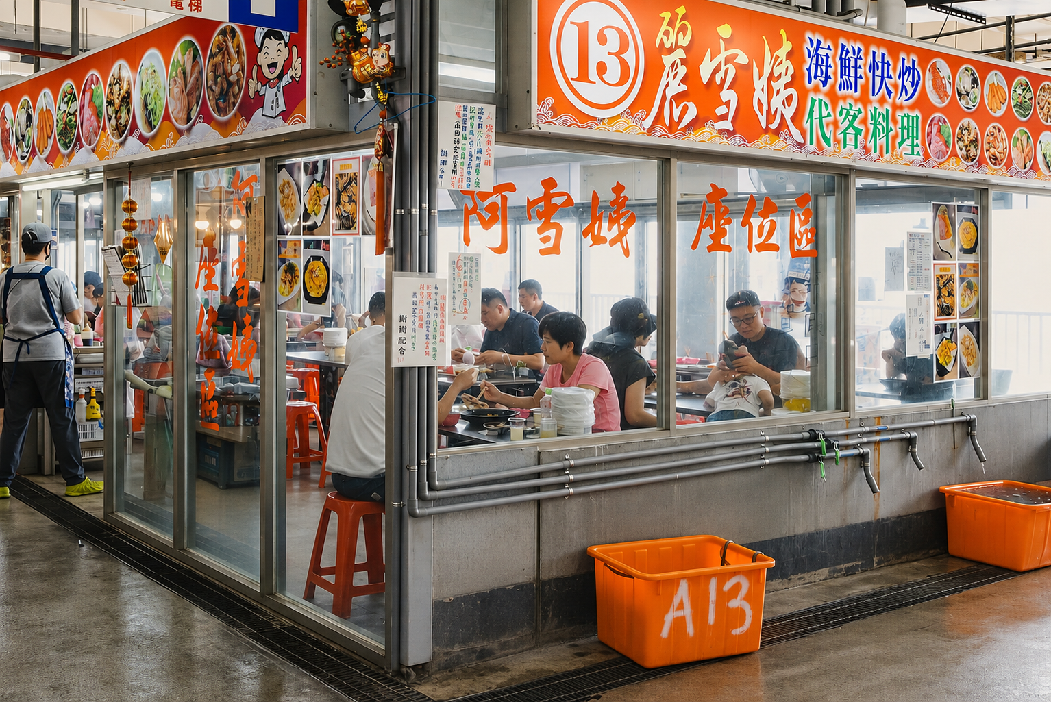 13號麗雪姨海鮮快炒店面與座位區